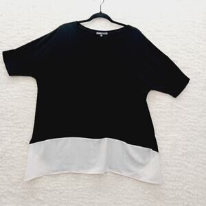 Blouse Size XL Black White T-Shirt Minimalist Office Colorblock Goth Whimsygoth